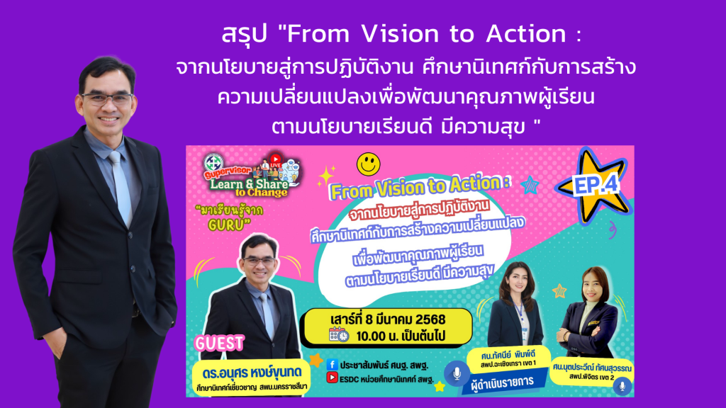 เอกสารบรรยาย EP.04 “From Vision to Action : จากนโยบายสู่การปฏิบัติงาน ศึกษานิเทศก์กับการสร้างความเปลี่ยนแปลงเพื่อพัฒนาคุณภาพผู้เรียนตามนโยบายเรียนดี มีความสุข “